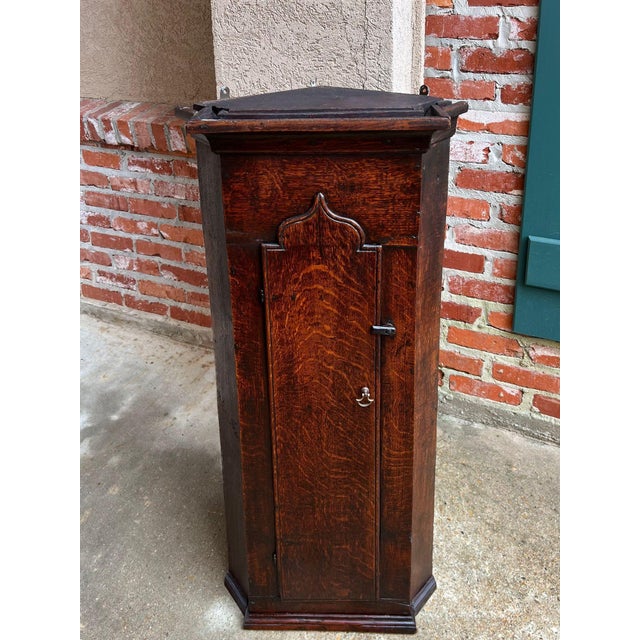 Gothic Antique English Oak Wall Corner Cabinet Georgian Hanging Cupboard Gothic C1790 For Sale - Image 3 of 18