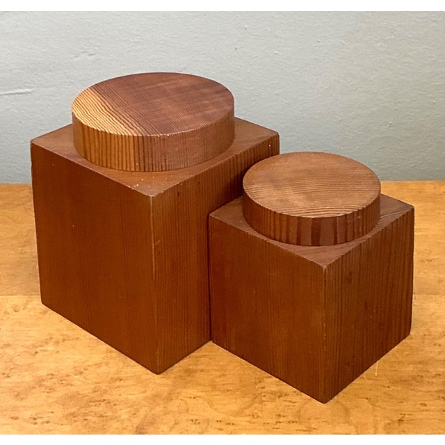 Mid-Century Modern Vintage Square Wood Storage Boxes - Set of 2 For Sale - Image 3 of 12