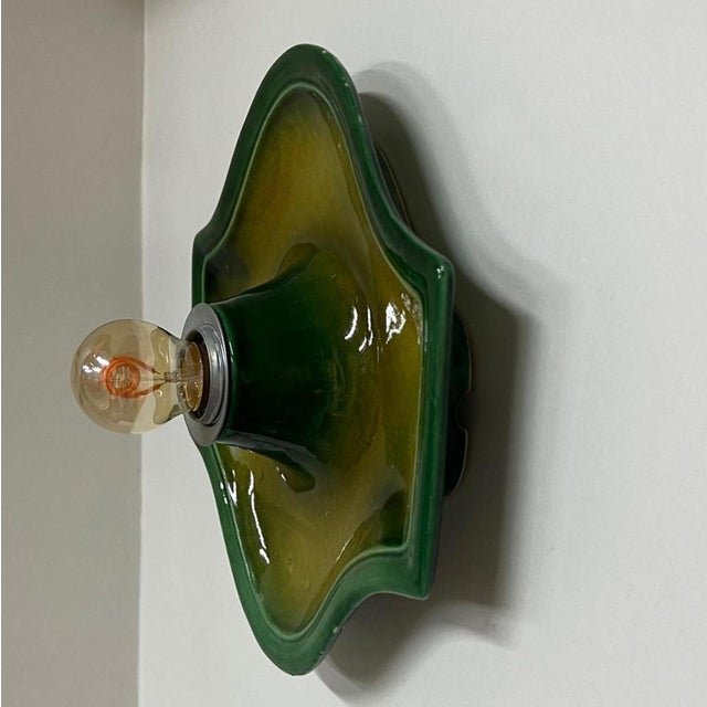 Bell-Shaped Green Ceramic Wall Lights attributed to Hustadt Keramik, Germany, 1970s For Sale - Image 6 of 12