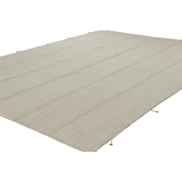Rug & Kilim Rug & Kilim’s Contemporary Kilim in Textural Beige-Brown and Cream White Stripes For Sale - Image 4 of 7