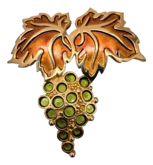 Vintage 1960s Signed Napier Orange & Green Enameled Grape Cluster Brooch