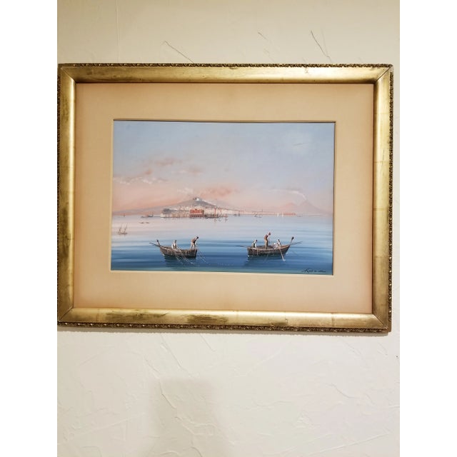 Antique Neapolitan School Gouache Painting of Napoli Da Mare For Sale - Image 10 of 10