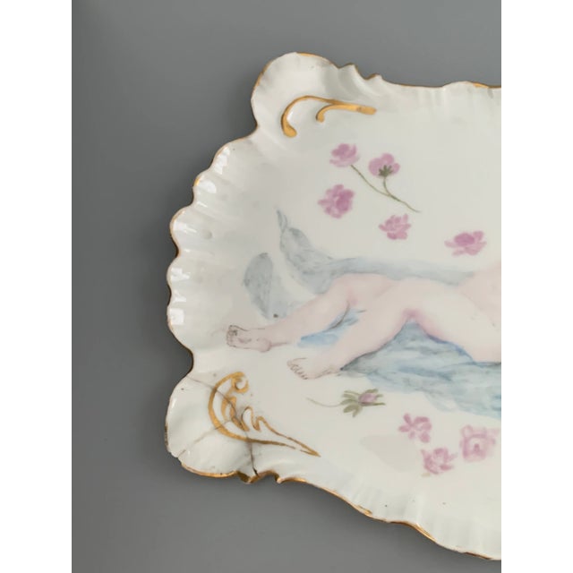1900 - 1909 Antique 1900s Art Nouveau Belle Epoque Limoges Porcelain Jean Pouyat Hand Painted Cake Dish Plate For Sale - Image 5 of 13