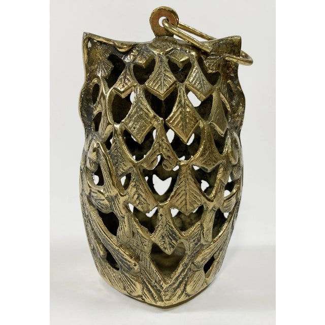 Brass Filigree Owl Hanging Lantern For Sale - Image 4 of 5