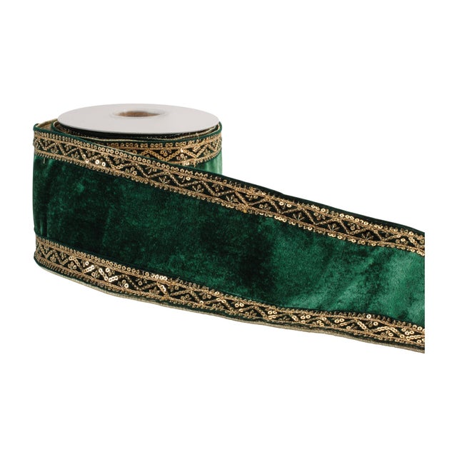 Bring timeless elegance to your décor with this stunning velvet wired ribbon accented by intricate metallic trim. The lush...