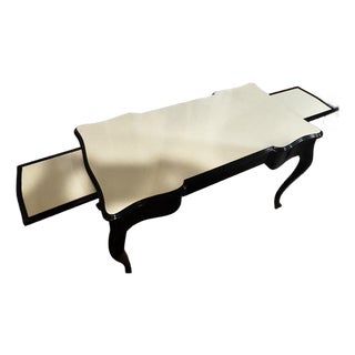 Celerie Kemble for Henredon Black Lacquer Desk With Cream Leather Top For Sale