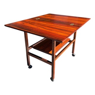 1960s Danish Modern Rosewood Flip Top Expandable Bar Cart For Sale
