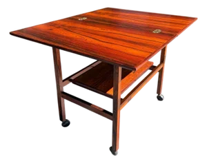 1960s Danish Modern Rosewood Flip Top Expandable Bar Cart
