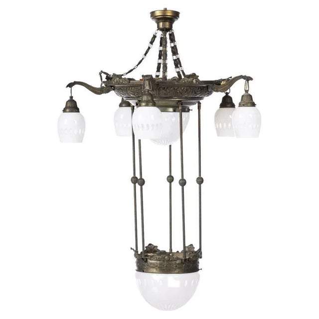 French Art Nouveau 6-Light Ceiling Lamp in Bronze, 19th Century For Sale - Image 6 of 6