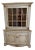 Antique Louis XVI Style Corner Cabinet With Vitrine & French Country Painted Finish For Sale