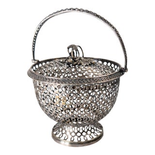 20th Century Silverplate Reticulated Openwork Decorative Basket or Candy Dish For Sale