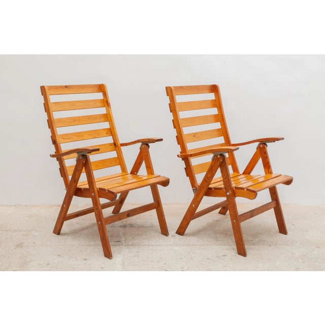 Solid Pine Slat Folding Outdoor Chairs, 1950s, Set of 4 For Sale - Image 3 of 12