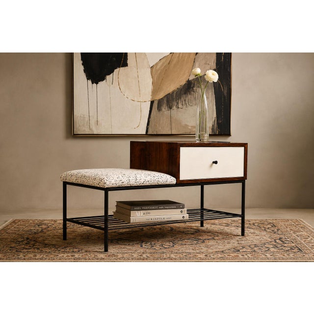 Bench with drawer in Rosewood, Fabric & Metal, Geraldo de Barros, 1950s - Lot 359B For Sale - Image 9 of 17