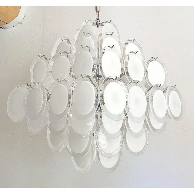 Mid-Century Modern Mid Century Modern Murano White Disc Chandelier 1980s For Sale - Image 3 of 11