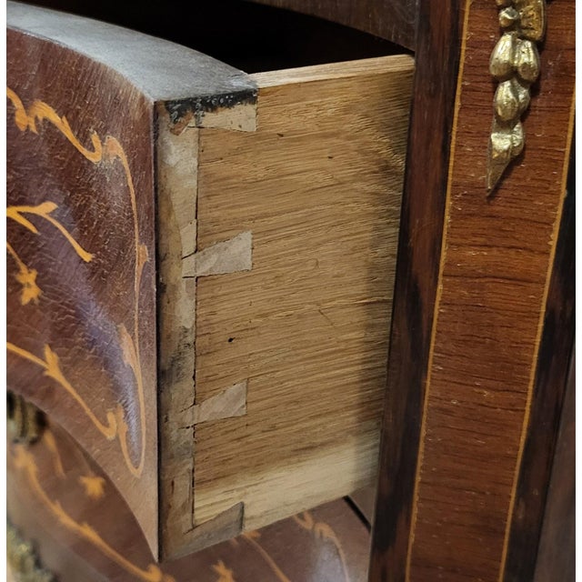 Antique French Louis XV Style Bronze & Inlaid Verde Marble Top Nighstand Chest For Sale - Image 11 of 14