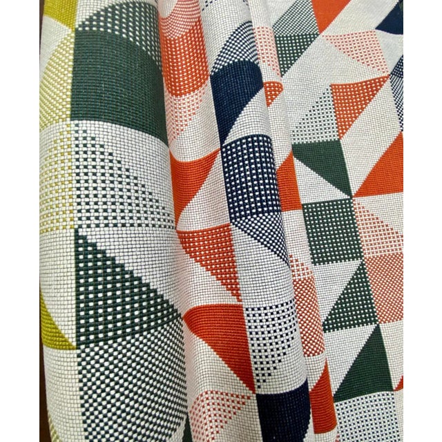 2020s Pollack Jockey Derby Navy Olive Off White Orange Abstract Geometric Water & Stain Resistant Upholstery Fabric For Sale - Image 5 of 5