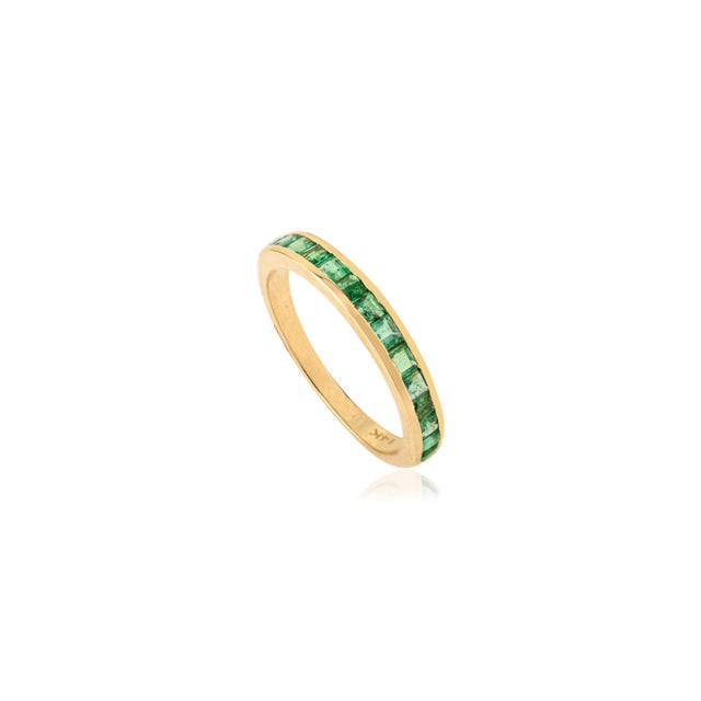 14k Yellow Gold Channel Set Square Emerald Band Ring Size 5.5 Gifts for the Hostess For Sale - Image 4 of 14