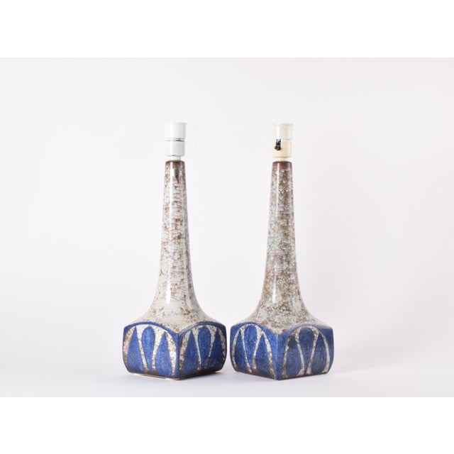 1960s Danish Table Lamps in Blue Glaze by Marianne Starck for MA&S 1960s, Set of 2 For Sale - Image 5 of 15