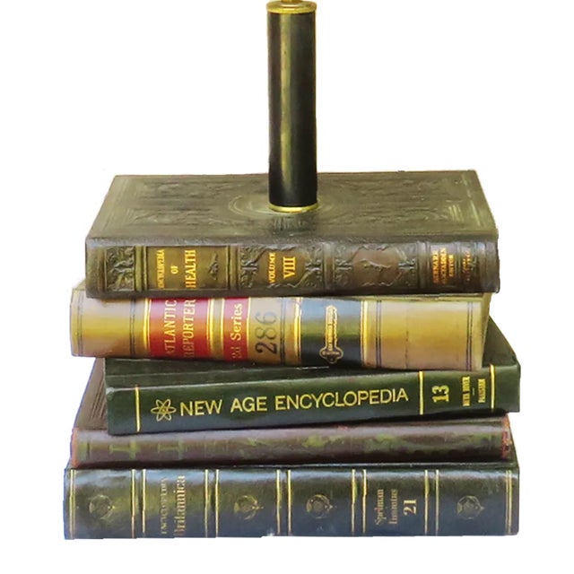 Farmhouse Book Stack Table Lamp W/ Shade & Finial For Sale - Image 3 of 5