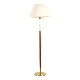 Swedish Floor Lamp in Brass and Wood from AB Armaturhantverk, 1950 For Sale