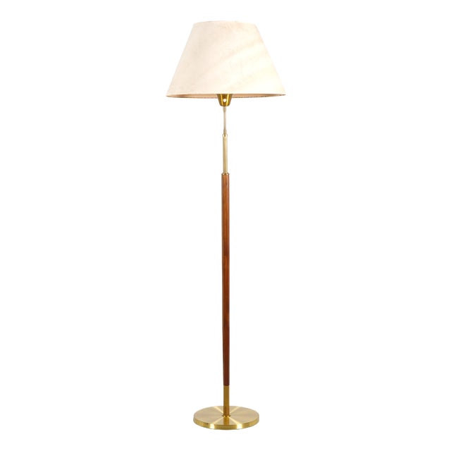 Swedish Floor Lamp in Brass and Wood from AB Armaturhantverk, 1950 For Sale
