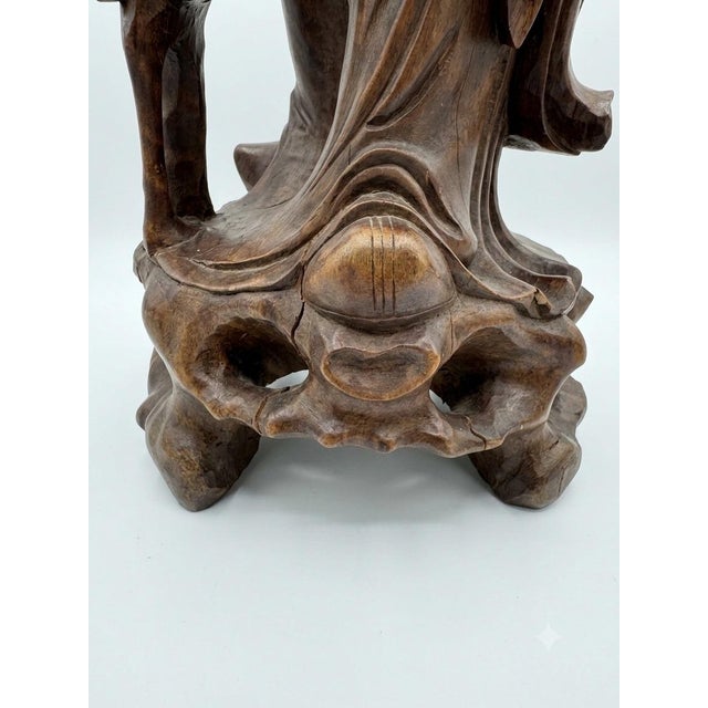 Wood Impressive and Substantial 23-Inch Carved Wood Statue of Shou Lao, Chinese God of Longevity – Mid-20th Century For Sale - Image 7 of 8