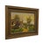 This vintage unsigned oil painting on board depicts an idyllic European country landscape featuring thatched-roof cottages...