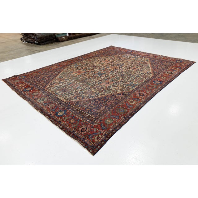 Persian Vintage Bidjar Rug – 100% Wool Hand-Woven Persian Area Rug, Ivory Medallion For Sale - Image 3 of 10