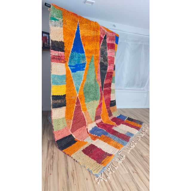 Handmade Moroccan Boujaad Rug, Orange Blue Green Diamond Patchwork, 9'8" X 6'7" For Sale - Image 13 of 13