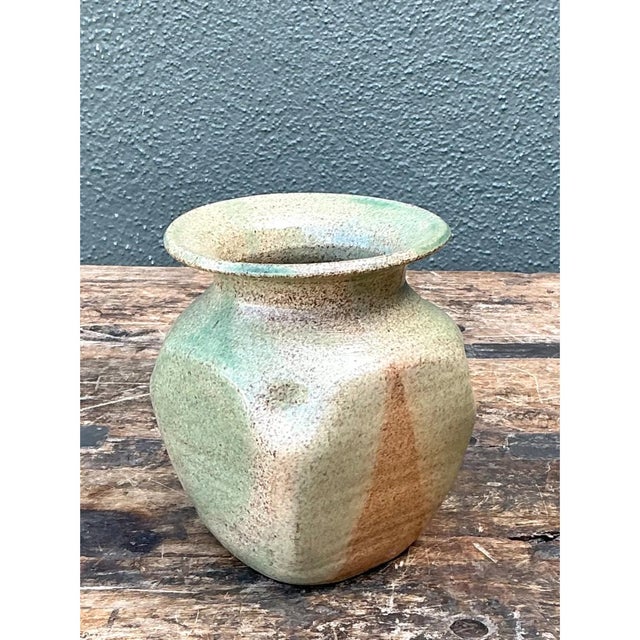 Vintage Small Glazed Pottery Vase For Sale - Image 10 of 12