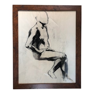 1990s Figurative Nude Charcoal Drawing, Framed For Sale