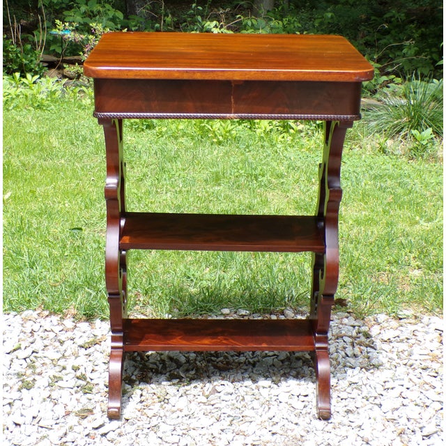 Antique Mahogany Empire Victorian Gothic Revival Trestle Lyre Nightstand Table For Sale - Image 9 of 18