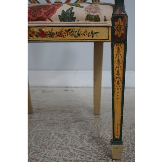 Pair of Adams Style Painted Crewelwork Chairs For Sale - Image 9 of 18
