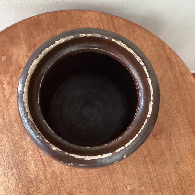 French Antique Brown Glazed Stoneware Crock W/Carved Wooden Utensils France For Sale - Image 3 of 12