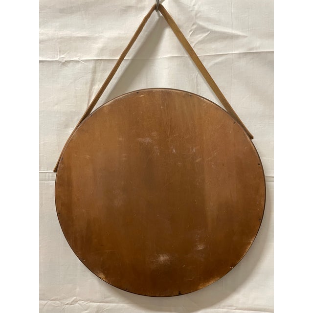 Wood Round Teak Mirror, 1980s For Sale - Image 7 of 11