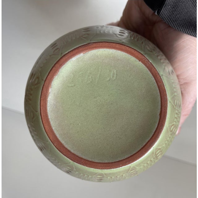 Green Ovoid Ceramic Vase in Green Glaze, 1960s For Sale - Image 8 of 9