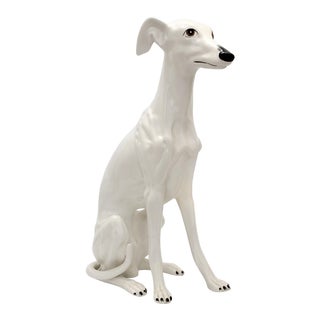 Large Greyhound Porcelain Ceramic Dog Sculpture by Ardalt - Signed - Made in Italy - Mid Century Modern Palm Beach Boho Chic For Sale