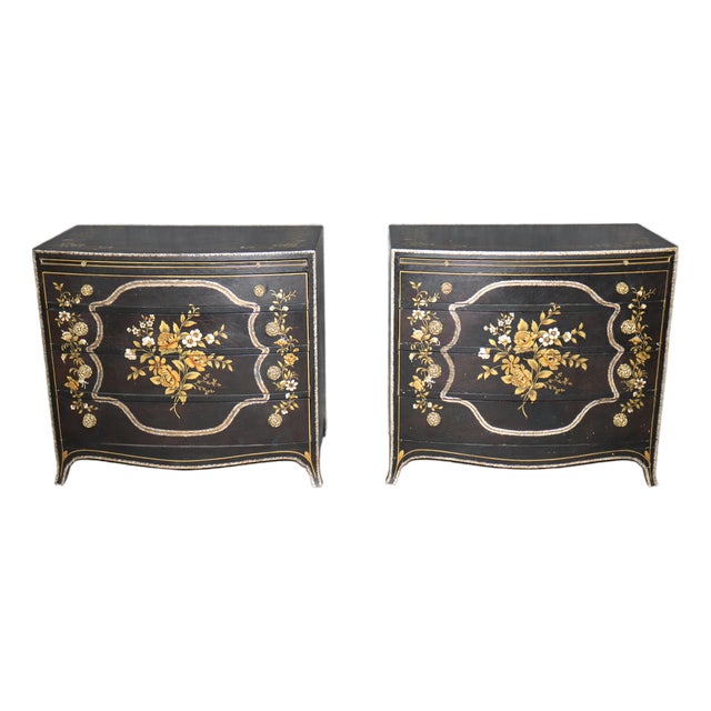 Pair 1980's Baker Chinoiserie Style Paint Decorated Bachelor Chests For Sale