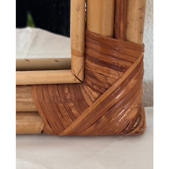 1960s Large Spanish Rattan and Bamboo Arched Wall Mirror, 1960s For Sale - Image 5 of 11