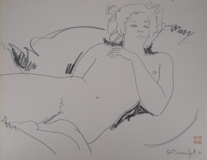 Alain Bonnefoit, Nude Woman, Original Drawing
