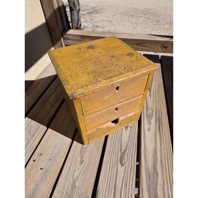 Primitive Yellow Wood Box With Drawers For Sale - Image 13 of 13