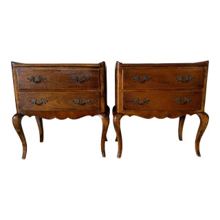 1960's Vintage Country French Louis XV - Style Fruitwood Nightstands End Tables - a Pair For Sale