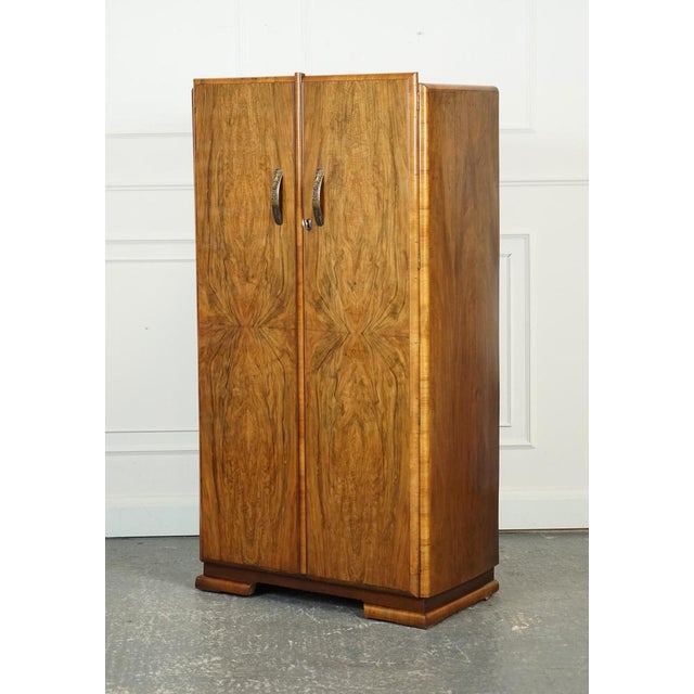 Small Art Deco Compact Burr Walnut Wardrobe For Sale - Image 3 of 17