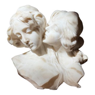 Antique Alabaster Sculpture of Two Intertwined Female Busts For Sale