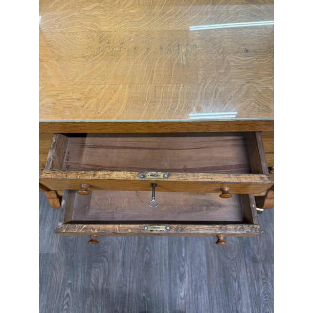 Antique American Empire Revival Oak Lowboy Dresser Chest of Drawers With Mirror For Sale - Image 16 of 18