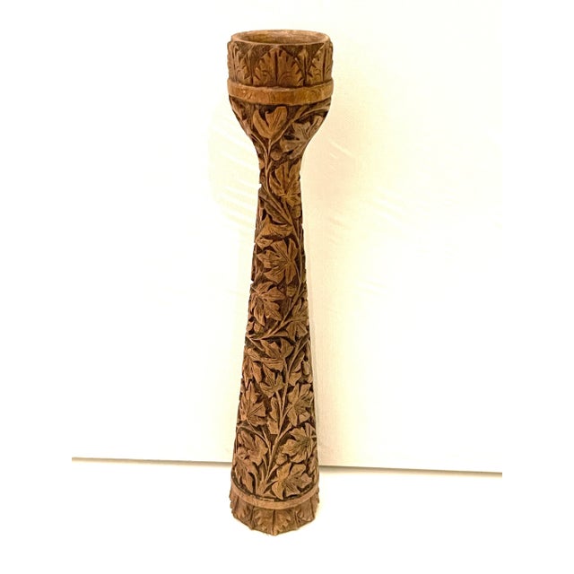 Hand Carved Exotic Floral Wood Candle Holder Maybe Teakwood Botanical Intricate botanical Dimensions: 2” width x 2” depth...