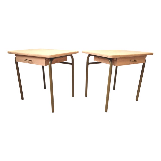 Bedside Tables in Wood and Metal, 1960s, Set of 2 For Sale