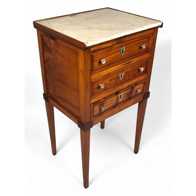 18th-Century French Louis XVI Cabinet in Carved Walnut With Marble Top For Sale In Boston - Image 6 of 7