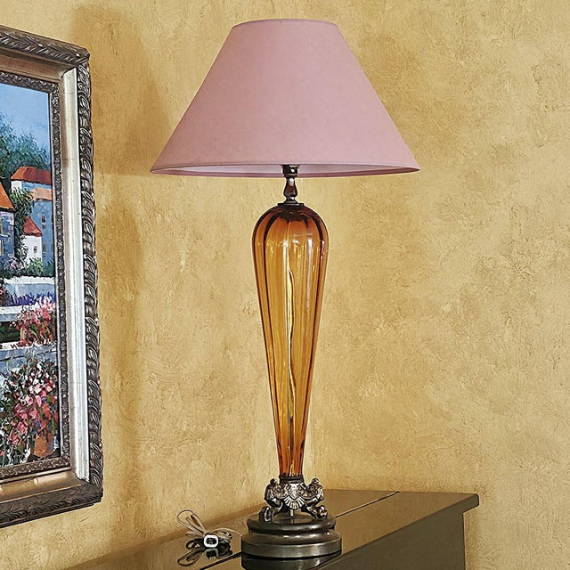 Vintage Murano Amber Art Glass Table Lamp | Neoclassical Italian Style | 1960s For Sale - Image 16 of 18