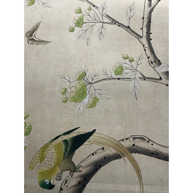 Paper Large Antique Chinese Chinoiserie Hand Painted Framed Wall Paper Panel For Sale - Image 7 of 12